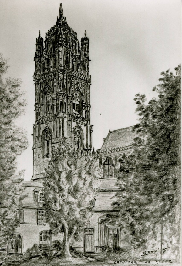 Photo Rodez - cathédrale dessin de Gilbert soulié