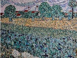 Photo dessins et illustrations, Arles - ARLES; Champ de blé avec iris, influence Vincent Van Gogh