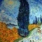 Photo Saint-Rémy-de-Provence - Route avec cyprès et une étoile, influence; Vincent Van-Gogh.