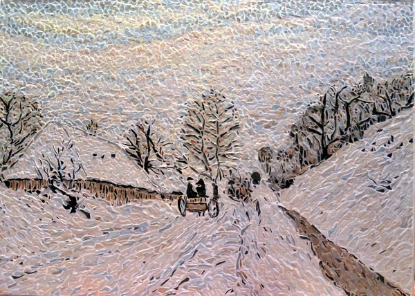 La Charrette, Influence Claude Monet.Mosaïque en émaux de Briare.