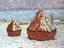 Photo dessins et illustrations, Giverny - Les meules à Giverny effet de neige - Influence,Claude Monet.
