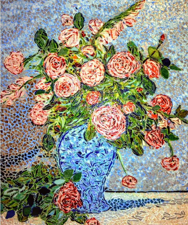 Photo Asnans-Beauvoisin - Asnans jura ; atelier mosaiques.  Vase de roses.