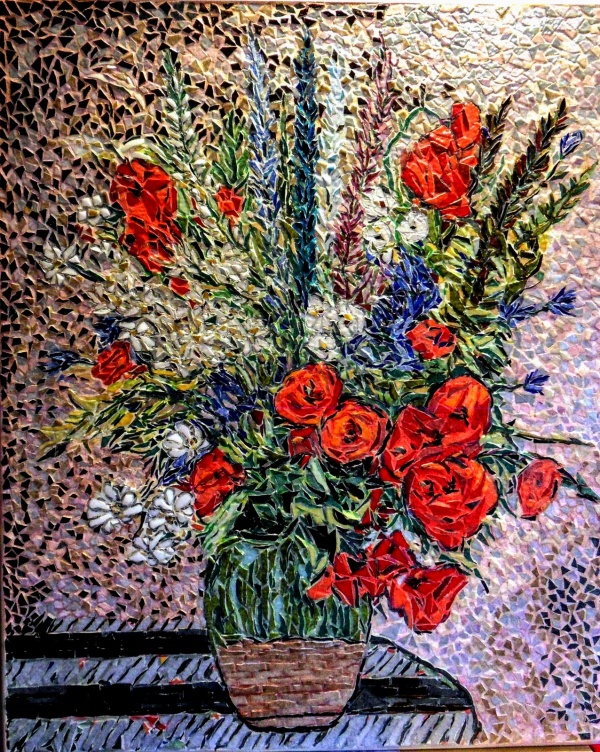 Photo Asnans-Beauvoisin - Asnans Jura, fleurs d'été, mosaïque émaux de Briare. 50 x 60 cm.