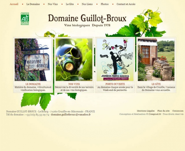 Réalisation du site Domaine viticole Guillot-Broux par Creapixel
