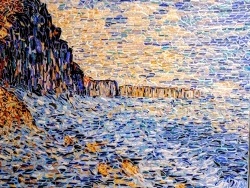 Photo dessins et illustrations, Étretat - Matin au bord de mer, influence Claude Monet, Mosaïque émaux de Briare.