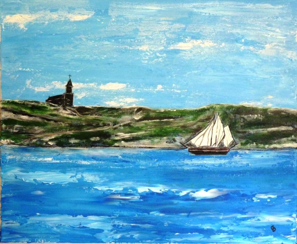 Photo Manneville-la-Goupil - Petit voilier, acrylique sur toile