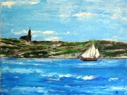 Petit voilier, acrylique sur toile