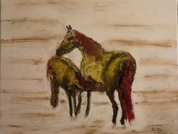 Chevaux, huile au couteau