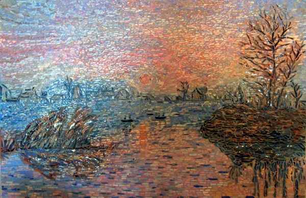 Photo Moisson - Soleil couchant à Lavacourt.Influence,Claude Monet.