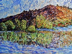 Photo dessins et illustrations, Port-Villez - Mosaïque;La Seine à Port-Villez;Influence Claude Monet.Mosaïste,Bernard Bonin.