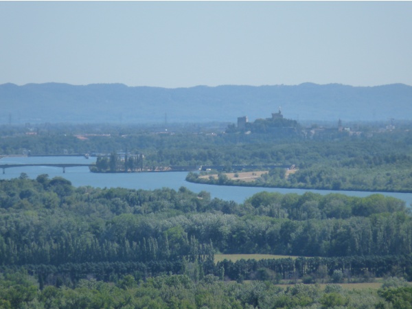 la plaine du rhône avec au loin le palais des papes d'avignon( vu du château)