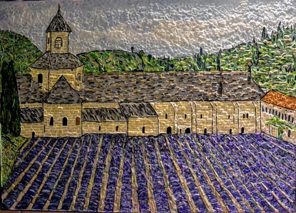 Photo Gordes - Gordes,Abbaye de Sénanque. Mosaïque émaux de briare. 50 x 70 cm.