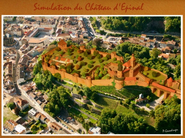 Photo Épinal - Simulation des murailles de 1626 sur la ville actuelle par Pierre Gnaedinger