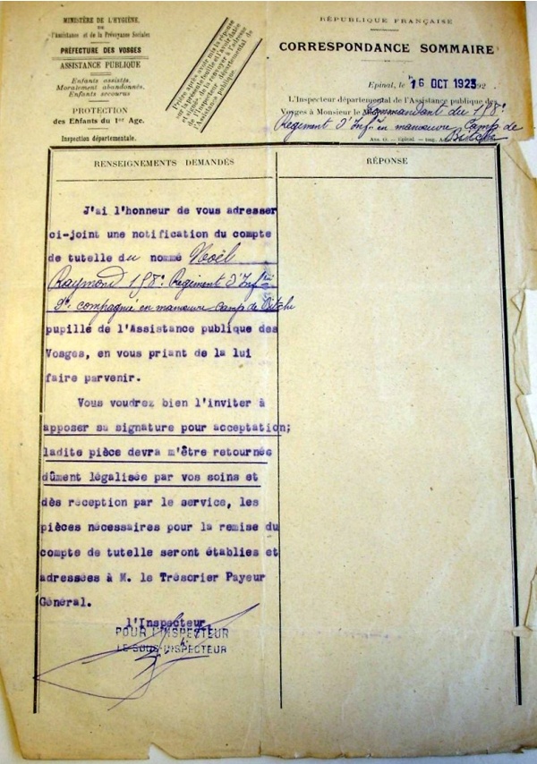 Photo Les Voivres - Bordereau d'envoi