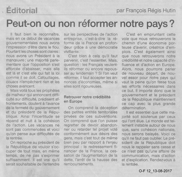 Photo Les Voivres - L'éditorial en question et ma lettre au "Courrier des lecteurs"