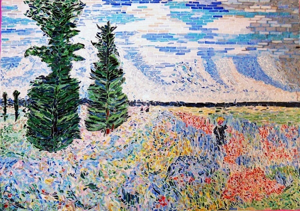 Les coquelicots,environs d'Argenteuil.Mosaïque,influence Claude Monet.